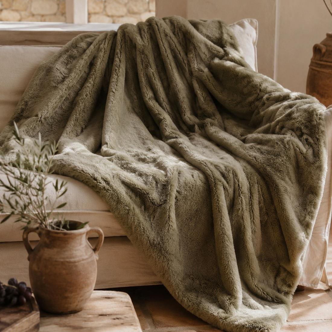 Couvre-lit / Maxi Plaid ultra doux I Kaki