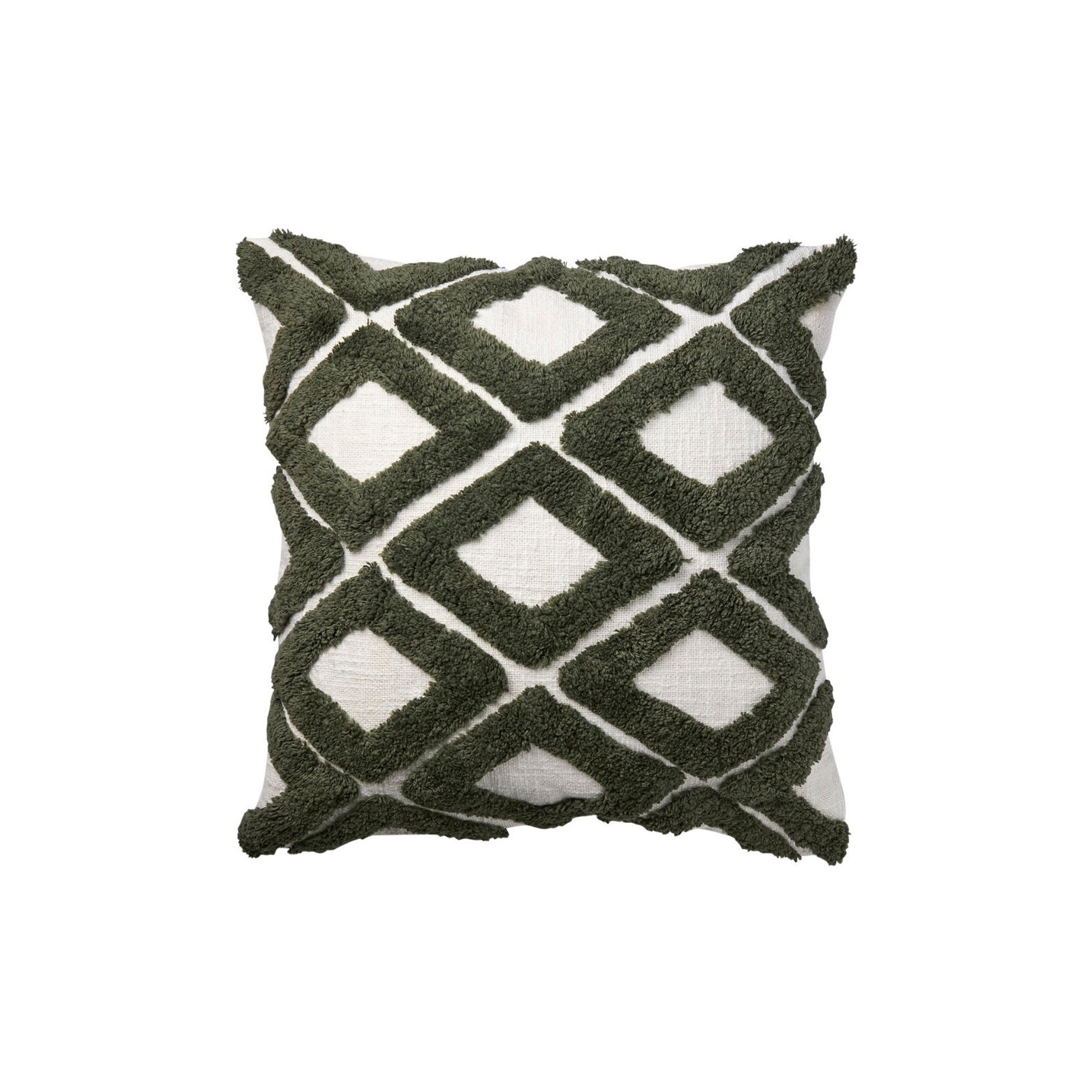 Housse de coussin en coton vert et ivoire