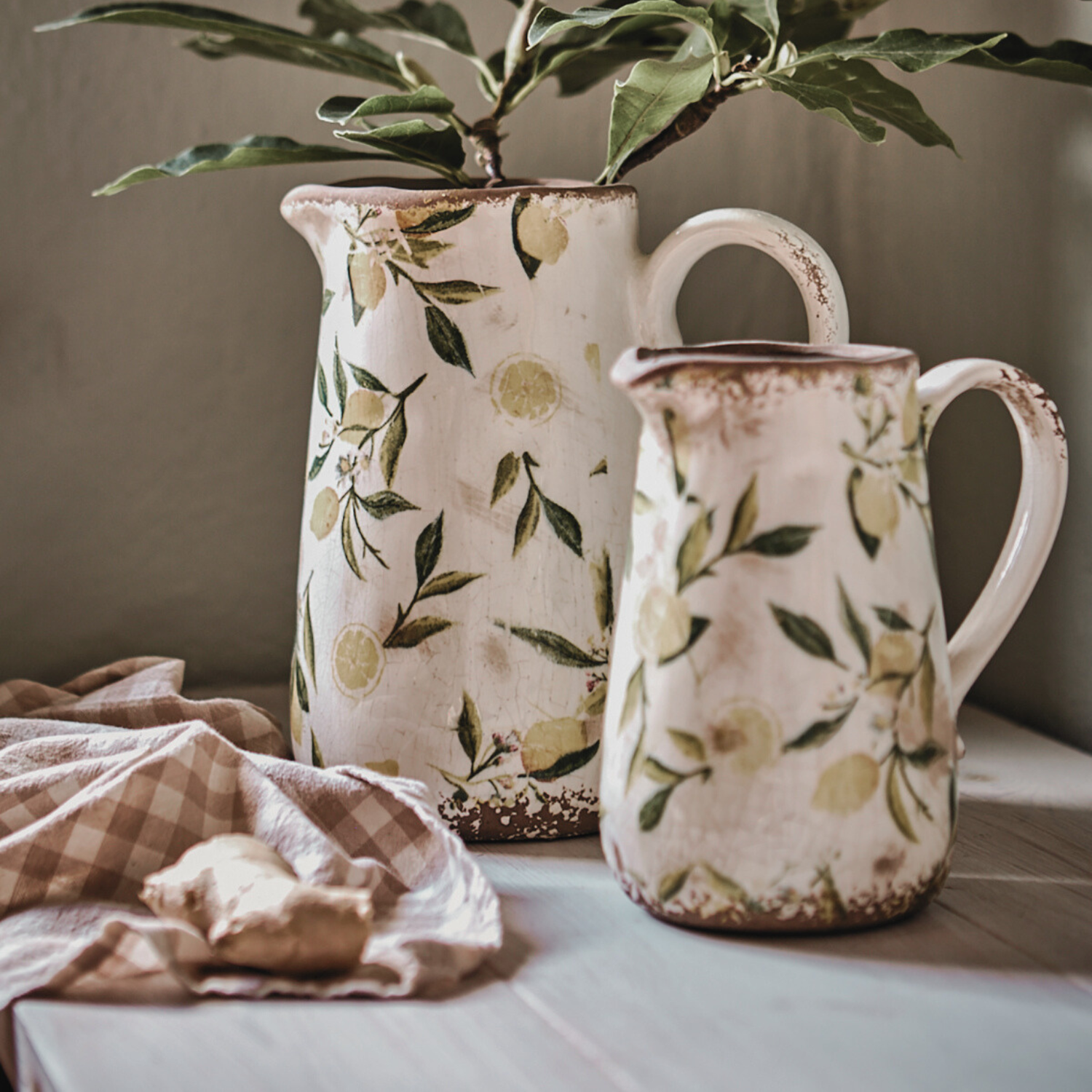 Torchon en coton beige et blanc