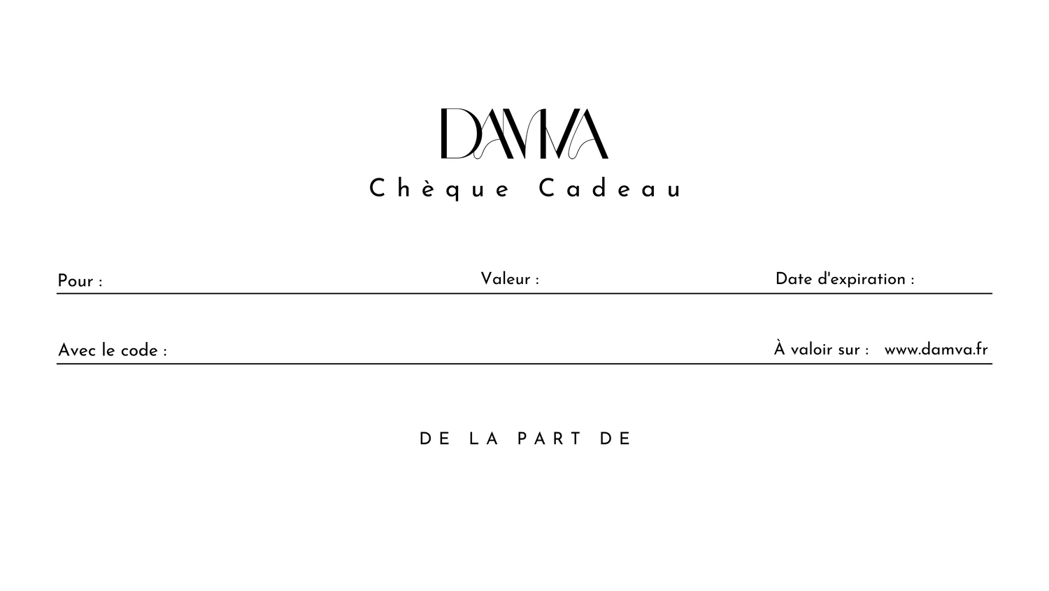 Cheque cadeau personnalisable Damva Decoration