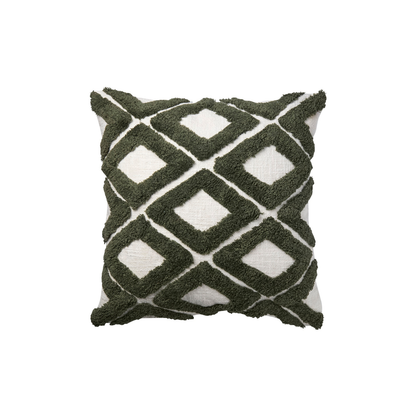 Housse de coussin en coton vert et ivoire