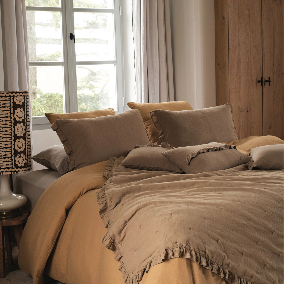 Housse de coussin rectangulaire gaze de coton I Camel