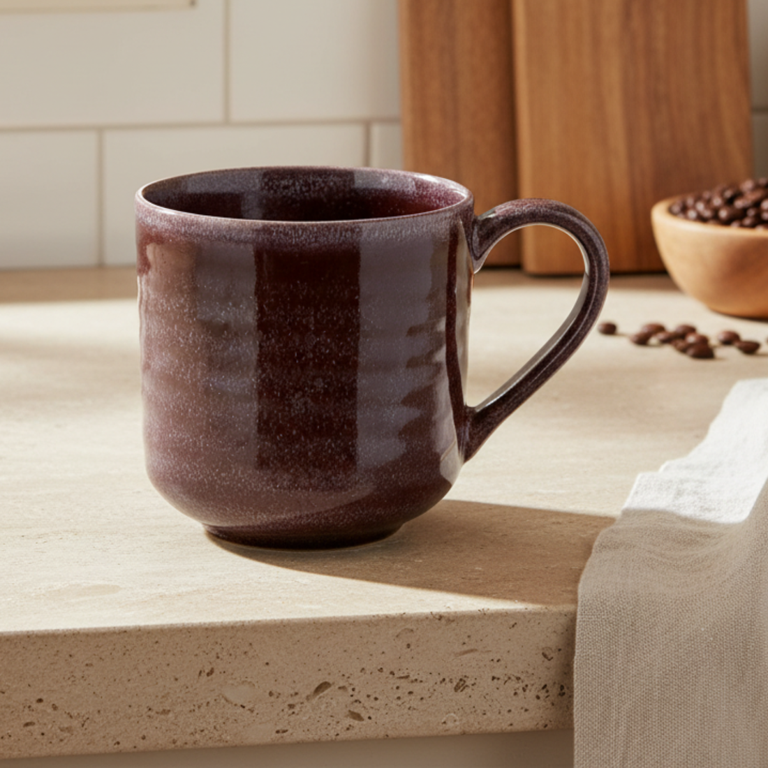 Mug en grès bordeaux