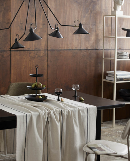Nappe beige a liseres noirs en coton et lin