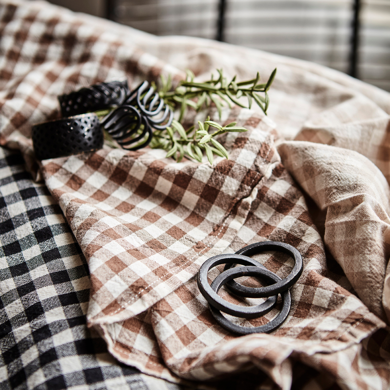 Serviette de table en coton beige et blanc