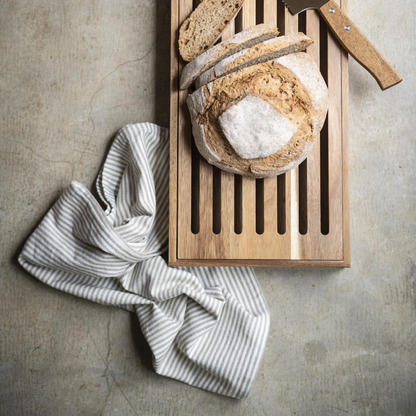Torchon gris à liserés en coton biologique