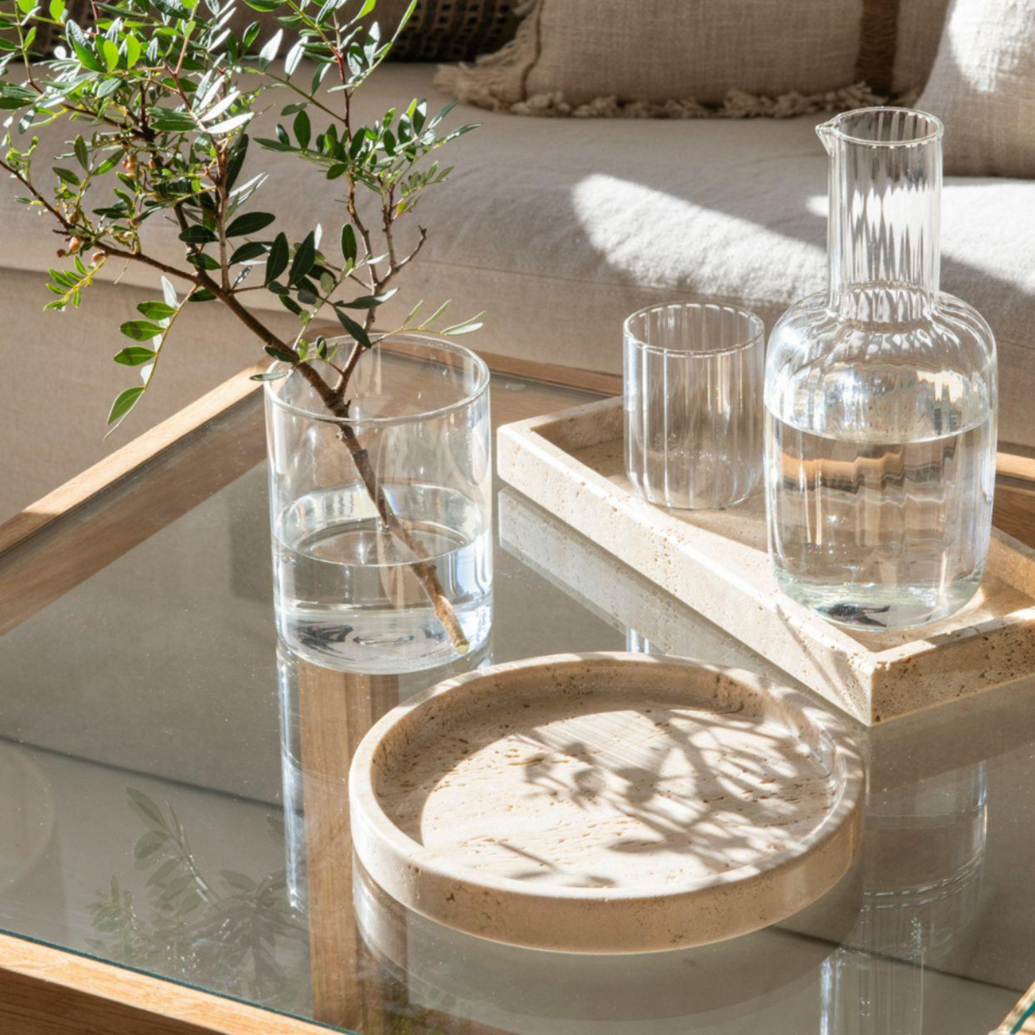 plateau en travertin de forme ronde