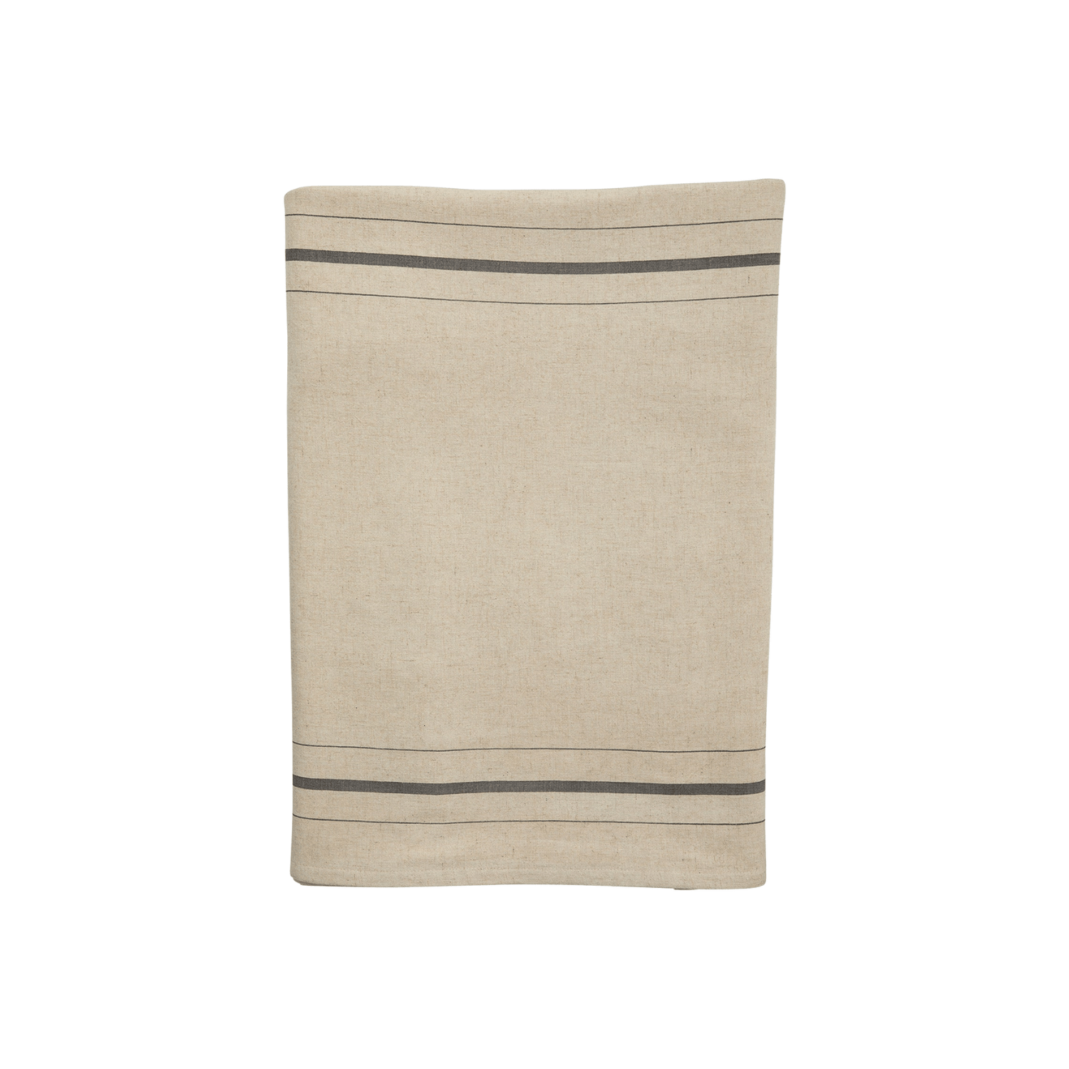 Nappe beige a liseres noirs en coton et lin