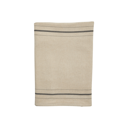 Nappe beige a liseres noirs en coton et lin