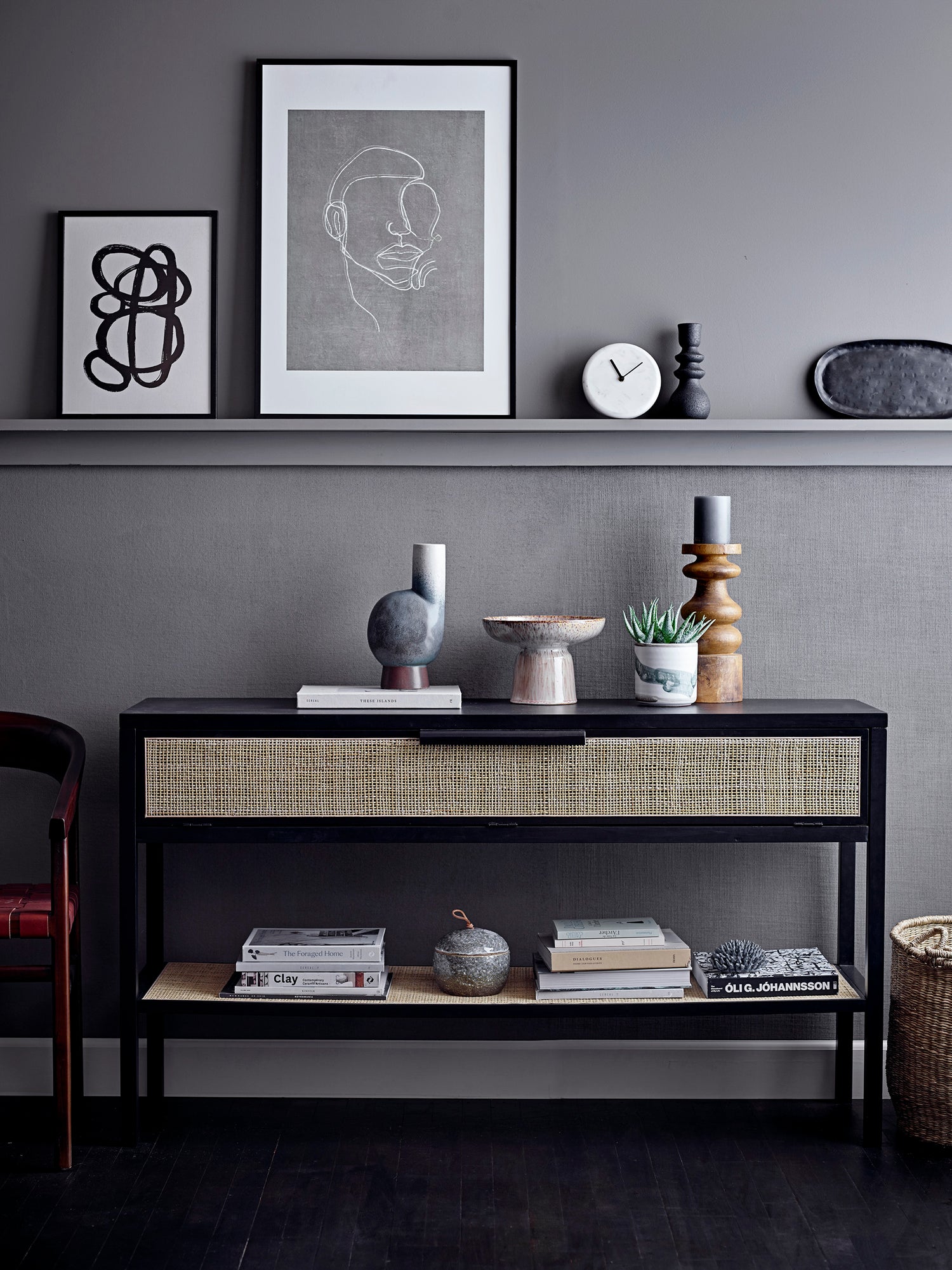 Hakeem-Illustration-avec-cadre-Noir-Pin-Tableau-Abstrait-Bloomingville